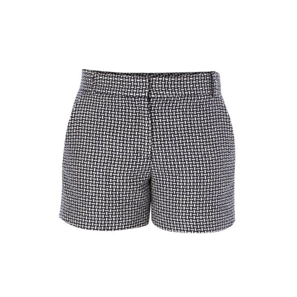 French Connection Bonser Check Shorts Size 8 Navy Blue and White High Rise